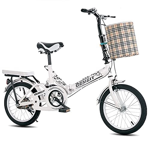 Folding Bike : Folding Kids Bike for Children Teens, 16 / 20 Inch Boy and Girl Portable Outdoor Road Bicycle, Soft Tail Cruiser Bike, Double Brakes and Back Seat, Cloth Basket (White 20inch)