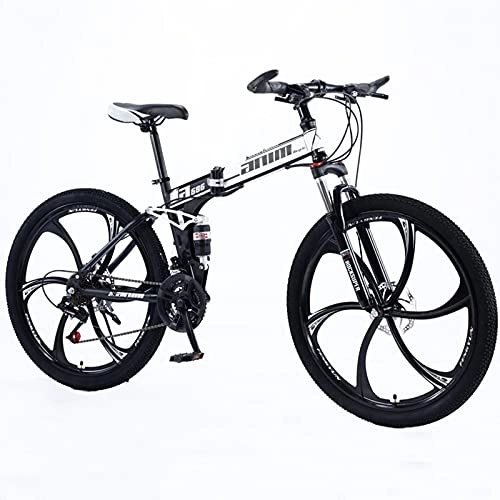 Folding Bike : Folding Mountain Adult Bike 26" Wheel 21 Speed High-Carbon Steel Frame Dual-Suspension Dual Disc Brake Loading 265 Lbs for Height 5.2-6Ft, C