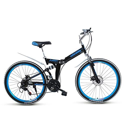 Folding Bike : Folding Mountain Bicycle Bike Adult Lightweight Unisex Men City Bike 27-inch Wheels Aluminium Frame Ladies Shopper Bike With Adjustable Seat, Disc brakes, Blackblue, 21speed