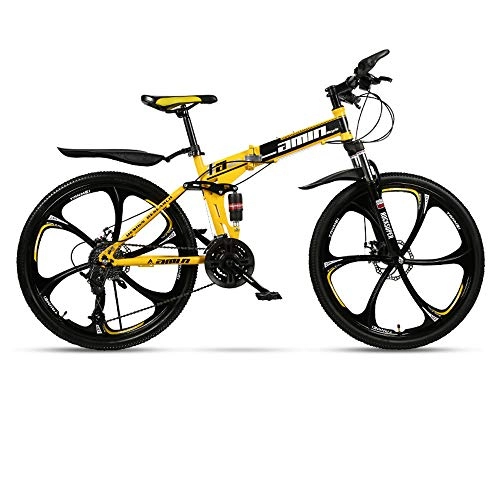 Folding Bike : Folding Mountain Bike 21 / 24 / 27 / 30 Speed 24 / 26 Inch Integrated Wheel Bicycle Ring Shock Absorber Racing Off-Road Shift Male And Female Students Fast Riding, Yellow, 26in / 24speed