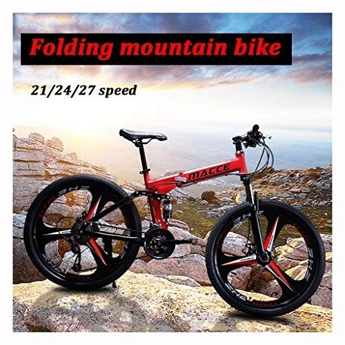 Folding Bike : Folding Mountain Bike 26 Inch, 21 / 24 / 27 Speed Disc Brake Bicycle Folding Bike For Adult Teens Unisex Student, front And Rear Mechanical Disc Brakes (Color : Red, Size : 21-speeds) fengong