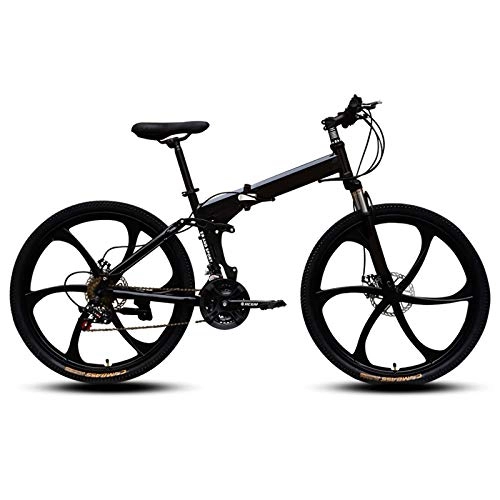 Folding Bike : Folding Mountain Bike 26 Inch Adult Variable Speed Bicycle, Lightweight Mini Small Portable Bike, Double Disc Brake Bicycle, Gear Shift Bicycle, Adjustable Seat Bikes, Black, 26in / 24speed