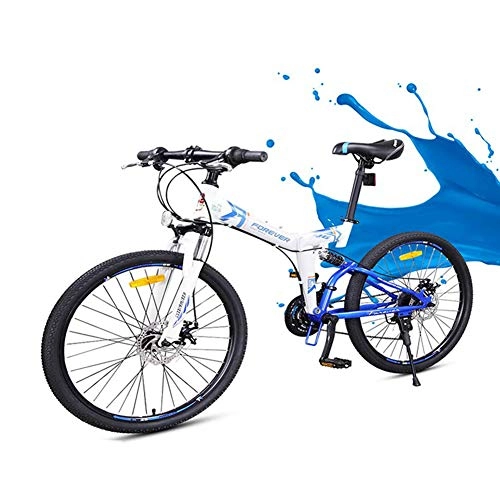 Folding Bike : Folding Mountain Bike, 26"Unisex Double Disc Brakes Off Road Bicycle 24 Speed Fully Suspended High Carbon Steel Frame Bicycle Quick Folding And Convenient Travel, Blue