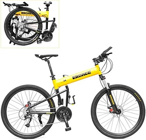 Folding Bike : Folding Mountain Bike, 29-Inch Non-Slip Wheels Off-Road Bicycle, Aluminum Alloy Frame, Hydraulic Disc Brake, Lockable Front Fork (Color : Yellow, Size : 30 speed)