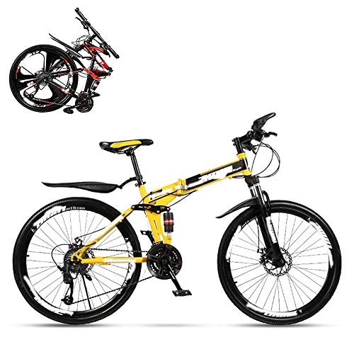 Folding Bike : Folding Mountain Bike Adult, 24 Inch Double Shock Absorption Off-Road Variable Speed Racing Car, Fast Bike for Men and Women 21 / 24 / 27 / 30 Speed, Spoke Terms
