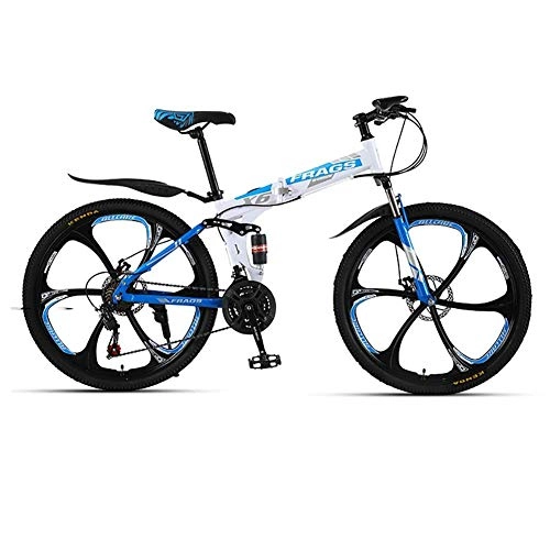 Folding Bike : Folding Mountain Bike, Adult 24 Speed Bicycle, High Carbon Steel Outroad Bicycles, Shock Absorber And Double Disc Brake, for Outdoor Commuting Riding(26") fengong