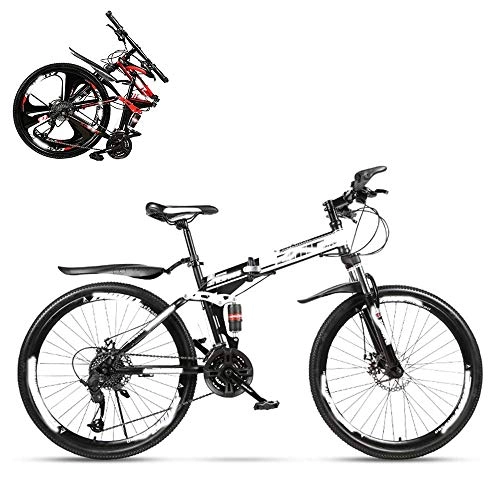 Folding Bike : Folding Mountain Bike Adult, 26 Inch Double Shock Absorption Off-road Variable Speed Racing Car, Fast Bike for Men and Women 21 / 24 / 27 / 30 Speed, Spoke Terms
