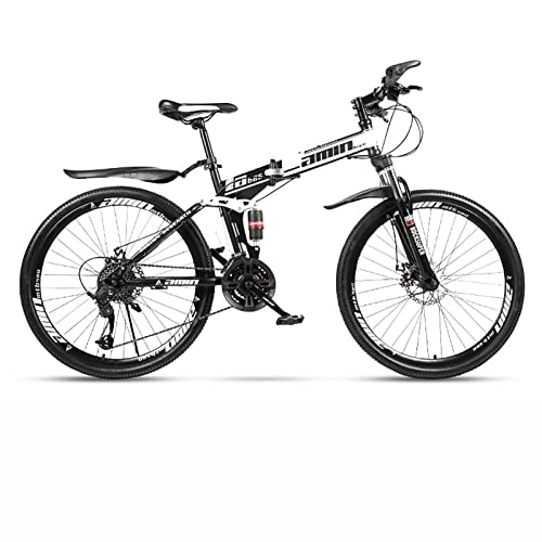 Folding Bike : Folding Mountain Bike Bicycle 26 Inch Adult with 21 / 24 / 27 / 30 Speed Dual Disc Brakes Full Suspension Non-Slip Men Women Outdoor Cycling, White, 21 Speed