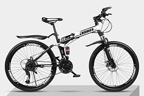Folding Bike : Folding Mountain Bike Bicycle 26 inch Double Shock-Absorbing Cross-Country Speed Racing Male and Female Students Bicycle 6-6, Topblackandwhite, 21 fengong (Color : Topblackandwhite)