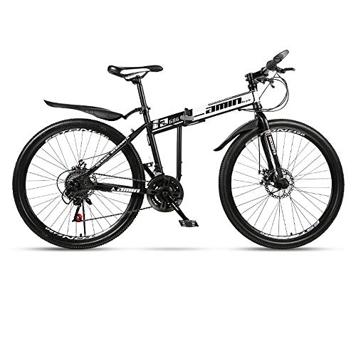 Folding Bike : Folding Mountain Bike Bicycle Adult Integrated Wheel Double Shock Absorption Racing 21 / 24 / 27 Speed Off-Road Variable Speed Male And Female Students Fast Cycling, Black, 26in / 21speed