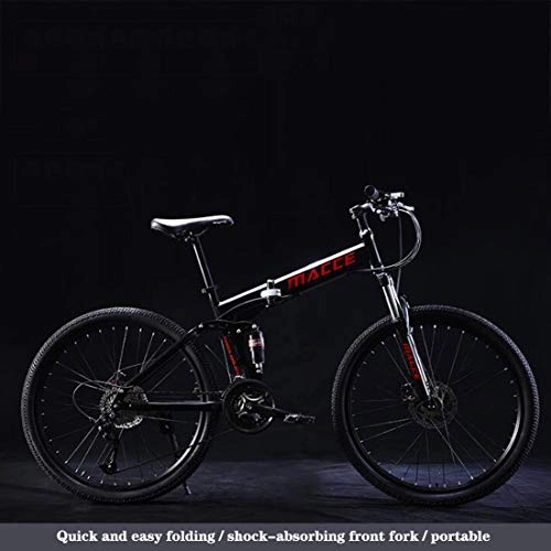 Folding Bike : Folding Mountain Bike Bicycle for Adult Men And Women, High Carbon Steel Dual Suspension Frame, PVC Pedals And Rubber Grips, D, 30