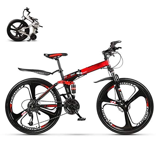Folding Bike : Folding Mountain Bike Bicycle for Men Women, 27-speed Dual Disc Brake MTB Bike for Adults Student, 26-Inch Folding Travel Outdoor Bike Bicycle, Dual Suspension Fold up City Bike Fat Tire, Red