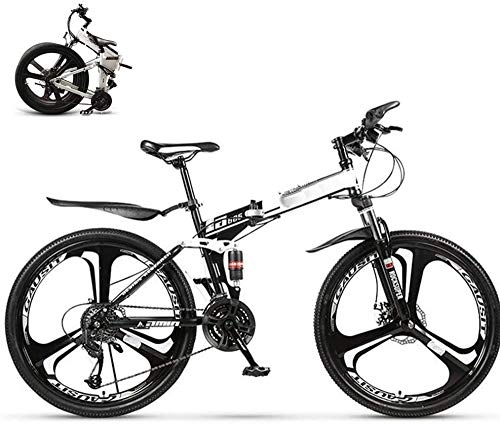 Folding Bike : Folding Mountain Bike Bicycle for Men Women 27-speed Dual Disc Brake MTB Bike for Adults Student 26-Inch Folding Travel Outdoor Bike Bicycle Dual Suspension Fold up City Bike Fat Tire-White