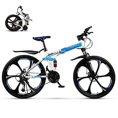 Folding Bike : Folding Mountain Bike Bicycle for Men Women, 27-speed MTB Bike for Adults Student, 26-Inch Folding Travel Outdoor Bike Lightweight Folding Bicycle, Double Damping Fold up City Bike Fat Tire, Blue