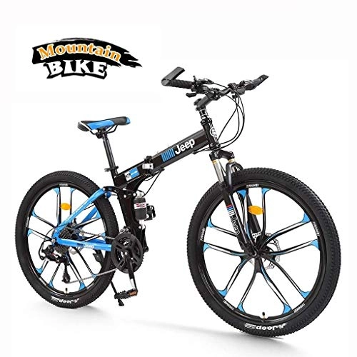 Folding Bike : Folding Mountain Bike Bicycle Into 26-inch Double Shock-absorbing Front And Rear Mechanical Disc Brakes, Off-road Speed Racing Male And Female Student Bicycle (Color : Green) peng (Color : Blue)