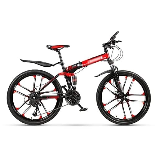 Folding Bike : Folding Mountain Bike, Bike for Adults and Youth, Hydraulic Disc-Brake, Lock-Out Suspension Fork, Aluminum Frame, with Adjustable Seat Tube Height, White