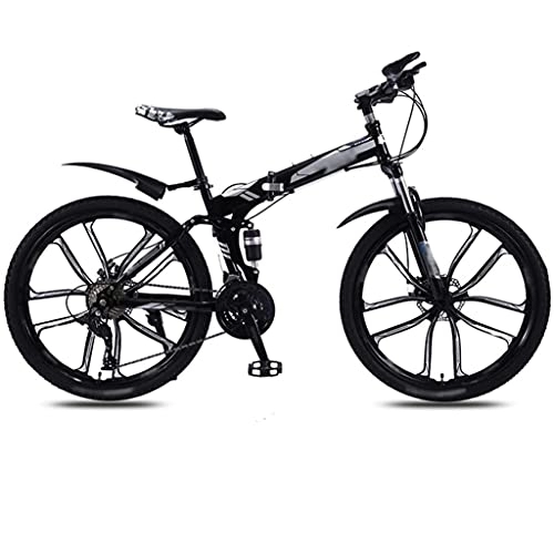 Folding Bike : Folding Mountain Bike for Adults, 30-Speed Mountain Bike - 26 '' Foldable Adult Bicycle - Folding Mountain Bike - Double Disc BrakesBrakes - Bike for Men and Women (Color : Black, Size : 30 SPEED)