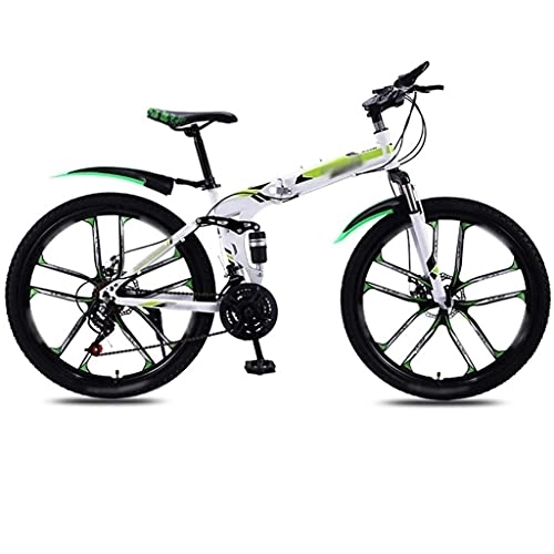 Folding Bike : Folding Mountain Bike for Adults, 30-Speed Mountain Bike - 26 '' Foldable Adult Bicycle - Folding Mountain Bike - Double Disc BrakesBrakes - Bike for Men and Women (Color : White, Size : 30 SPEED)