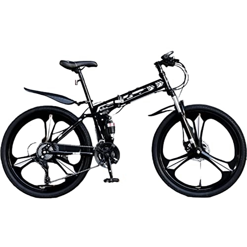 Folding Bike : Folding Mountain Bike for Adventures - Off-Road, Quick Assembly, Dual Disc Brakes, Double Shock Effect and Ergonomic Cushion (Black 26inch)