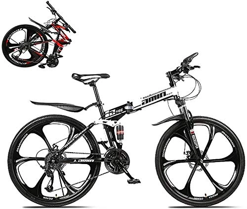 Folding Bike : Folding Mountain Bike Full Suspension MTB Folding Outroad Bicycles Folded Within 24-Speed 24-inch Wheels Outdoor Bicycle-White