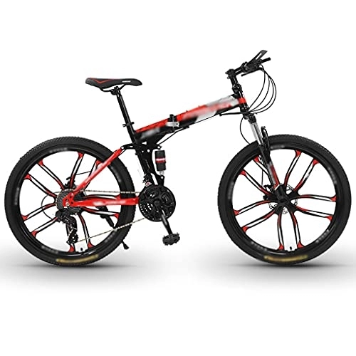 Folding Bike : Folding Mountain Bike, Male Adult Variable Speed Portable Lightweight Bicycle Double Shock Off-road Racing(Color:21-speed 24-inch-ten cutter wheel D1)