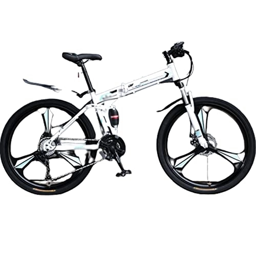Folding Bike : Folding Mountain Bike - Men's Variable-Speed Bike for Teens, Girls, and Adults - 26" / 27.5" Wheels - 24 / 27 / 30 Speeds - Off-Road - Light and Foldable (white 26inch)