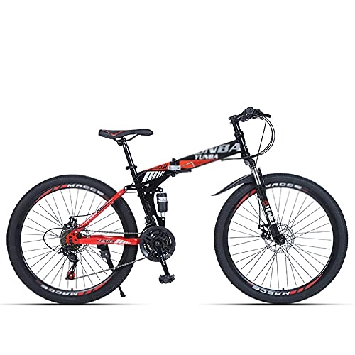 Folding Bike : Folding Mountain Bike, Student Youth Adult 26 Inch 24 Inch Variable Speed Shock Absorption-Black-red high with spoke wheel 24 inch 27 speed
