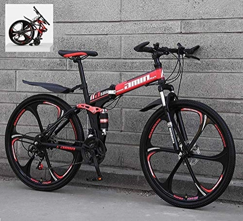 Folding Bike : Folding Mountain Bikes 24 Inch 21 / 24 / 27 / 30 Speed Variable All Terrain Quick Foldable Adult Mountain Off-Road Bicycle High Carbon Steel Frame Double Shock Absorption (Color : A, Size : 27 Speed)