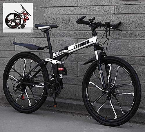 Folding Bike : Folding Mountain Bikes 24 Inch 21 / 24 / 27 / 30 Speed Variable All Terrain Quick Foldable Adult Mountain Off-Road Bicycle High Carbon Steel Frame Double Shock Absorption (Color : B, Size : 21 Speed)