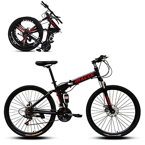 Folding Bike : Folding Mountain Bikes, 24 Inch 21 / 24 / 27 Speed Anti-Slip MTB, Fashion and Cool Bicycle Suitable for People With a Height of 140-170cm Black-27sp