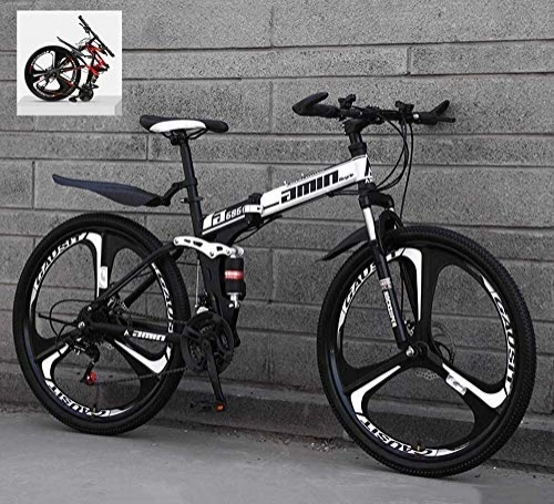 Folding Bike : Folding Mountain Bikes 26 Inch 21 / 24 / 27 / 30 Speed Variable All Terrain Quick Foldable Adult Mountain Off-Road Bicycle High Carbon Steel Frame Double Shock Absorption (Color : A, Size : 30 Speed)