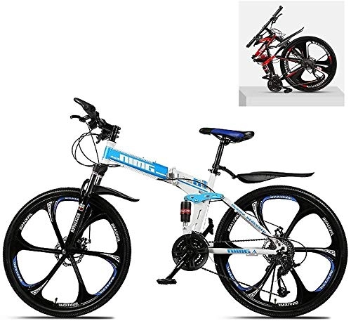 Folding Bike : Folding Mountain Bikes 26 Inch 21 / 24 / 27 / 30 Speed Variable All Terrain Quick Foldable Adult Mountain Off-Road Bicycle High Carbon Steel Frame Double Shock Absorption (Color : B, Size : 27 Speed)
