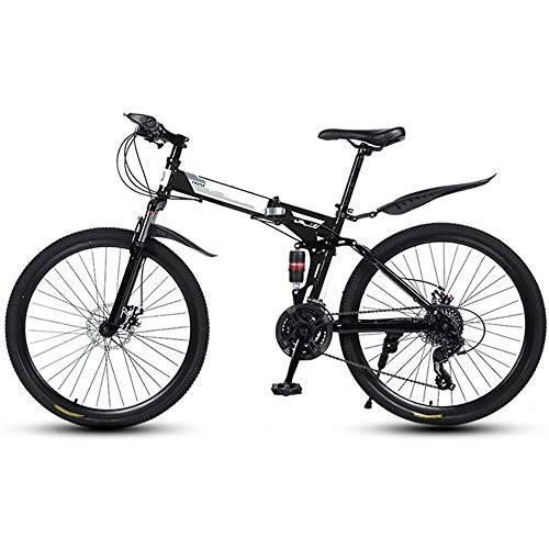 Folding Bike : Folding Mountain Bikes 26 Inch 30 Cutter Wheels Men Women General Purpose All Terrain Adult Quick Foldable Bicycle High Carbon Steel Frame Variable Speed Double Shock Absorption, Black, 27 Speed