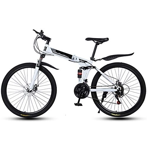 Folding Bike : Folding Mountain Bikes 26 Inch 30 Cutter Wheels Men Women General Purpose All Terrain Adult Quick Foldable Bicycle High Carbon Steel Frame Variable Speed Double Shock Absorption, White, 24 Speed
