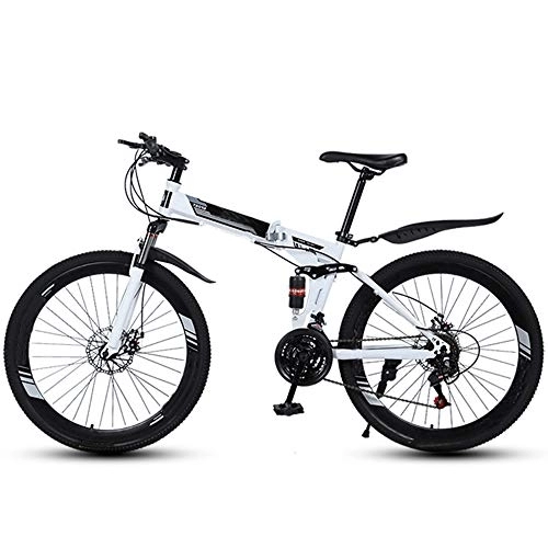 Folding Bike : Folding Mountain Bikes 26 Inch 40 Cutter Wheels Men Women General Purpose All Terrain Adult Quick Foldable Bicycle High Carbon Steel Frame Variable Speed Double Shock Absorption, White, 27 Speed