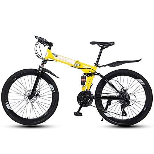 Folding Bike : Folding Mountain Bikes 26 Inch 40 Cutter Wheels Men Women General Purpose All Terrain Adult Quick Foldable Bicycle High Carbon Steel Frame Variable Speed Double Shock Absorption, Yellow, 21 Speed