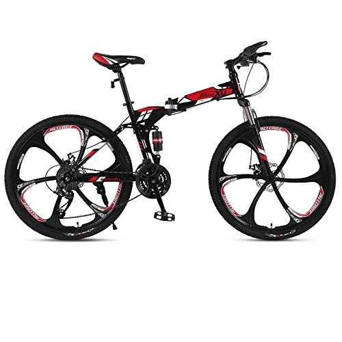 Folding Bike : Folding mountain bikes Adult off-road Variable speed racing car Double damping Front and rear disc brakes 26 inch aluminum alloy wheels 21-27 shifting system@6 knife red_26 inch 27 speed 165-185cm