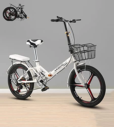 Folding Bike : Folding mountain bikes comfortable ladies bicycles variable speed one-wheel bicycle 20-inch shock-absorbing bicycle male and female students adult(Color:white, Size:Air transport)