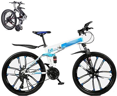 Folding Bike : Folding Mountain Trail Bike for Adults Student 21 Speed Dual Suspension Bicycle MTB for Men Women 26-Inches Wheels Dual Disc Brake Folding Outroad Bicycles Fold up Road Bike-Blue