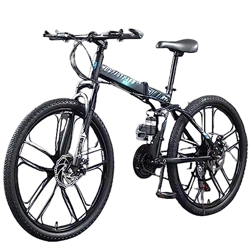 Folding Bike : Folding Off-road Mountain Bike, Double Shock-absorbing Bicycle, High Carbon Steel Frame, Suitable for 160~180cm (blue 27 speed)