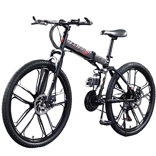 Folding Bike : Folding Off-road Mountain Bike, Double Shock-absorbing Bicycle, High Carbon Steel Frame, Suitable for 160~180cm (red 27 speed)