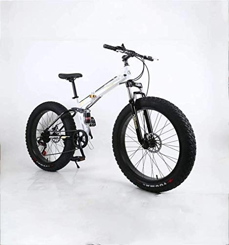 Folding Bike : FoldingFat Tire Mens Mountain Bike, 17-Inch Double Disc Brake / High-Carbon Steel Frame Bikes, 7-27 Speed, 26 inch Wheels, Off-Road Beach Snowmobile Bicycle