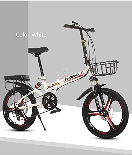 Folding Bike : Foto-Wand Creative foldable bicycle adult male and female 20 inch variable speed bicycle lightweight portable bicycle, White-One wheel