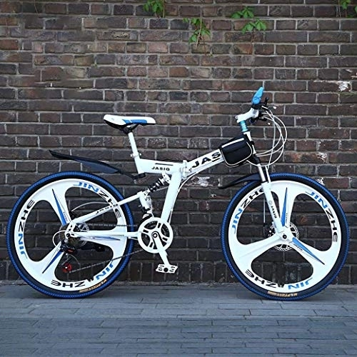 Folding Bike : FREIHE Mountain Bike Folding Bikes, 26 Inch Double Disc Brake Full Suspension Anti-Slip, Off-Road Variable Speed Racing Bikes for Men And Women
