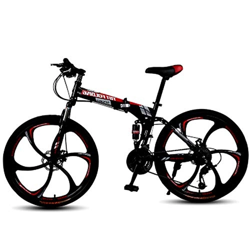 Folding Bike : FuLov 20" / 24" / 26" Wheel Folding Mountain Bike, Full Suspension Mountain Bikes, Hard Tail High-Carbon Steel Bicycle for Men's And Women Bike - Red, 20inch 27speed