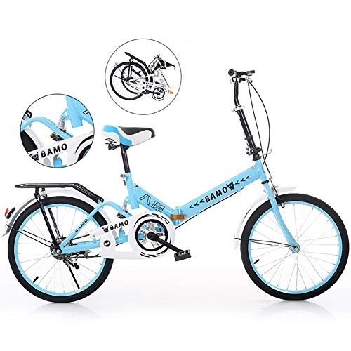 Folding Bike : FXMJ 20 Inch Folding Bicycle for Adults Men and Women, Portable Outdoor Travel Bikes City Urban Commuters for Adult Teens, Blue