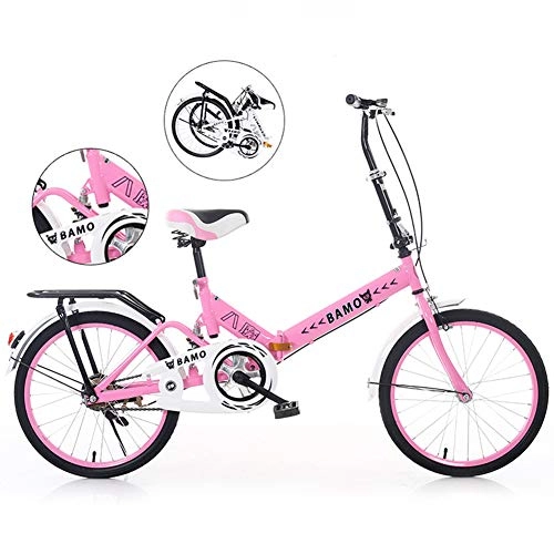 Folding Bike : FXMJ 20 Inch Folding Bicycle for Adults Men and Women, Portable Outdoor Travel Bikes City Urban Commuters for Adult Teens, Pink