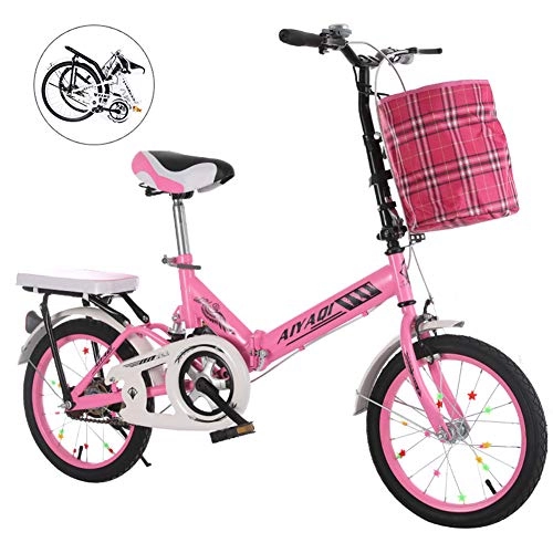 Folding Bike : FXMJ Folding Bike 20 Inch Mini Small Bicycle Adult Students Ultra-Light Portable Women's City Riding Mountain Cycling for Travel Go Working, Pink