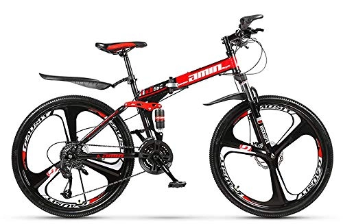 Folding Bike : FZC-YM Adult Mountain Bike, 26 inch 21 / 24 / 27 / 30 Speed Folding Bicycle Full Suspension MTB ​​Gears Dual Disc Brakes Mountain Bicycle, High-carbon Steel Outdoors Mountain Bike A 27 speed