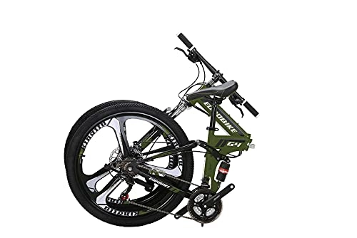 Folding Bike : G4 Folding Bike 21 Speed 26 Inches Dual Disc Brakes K Spoke Wheel Mountain Bike for Adult (K-GREEN)